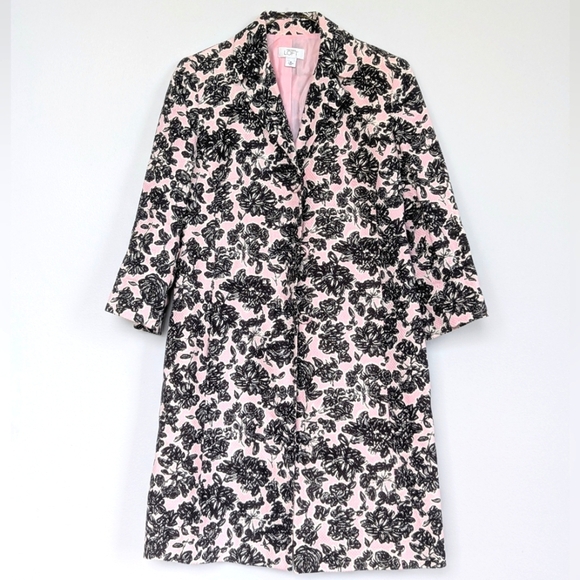 Ann Taylor Loft Spring Duster ¾ Sleeve Silk Linen Blend Floral Blush Charcoal Wh - Picture 1 of 9